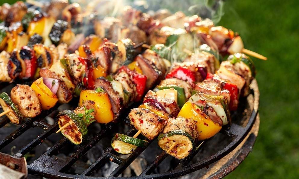 chicken skewers on bbq