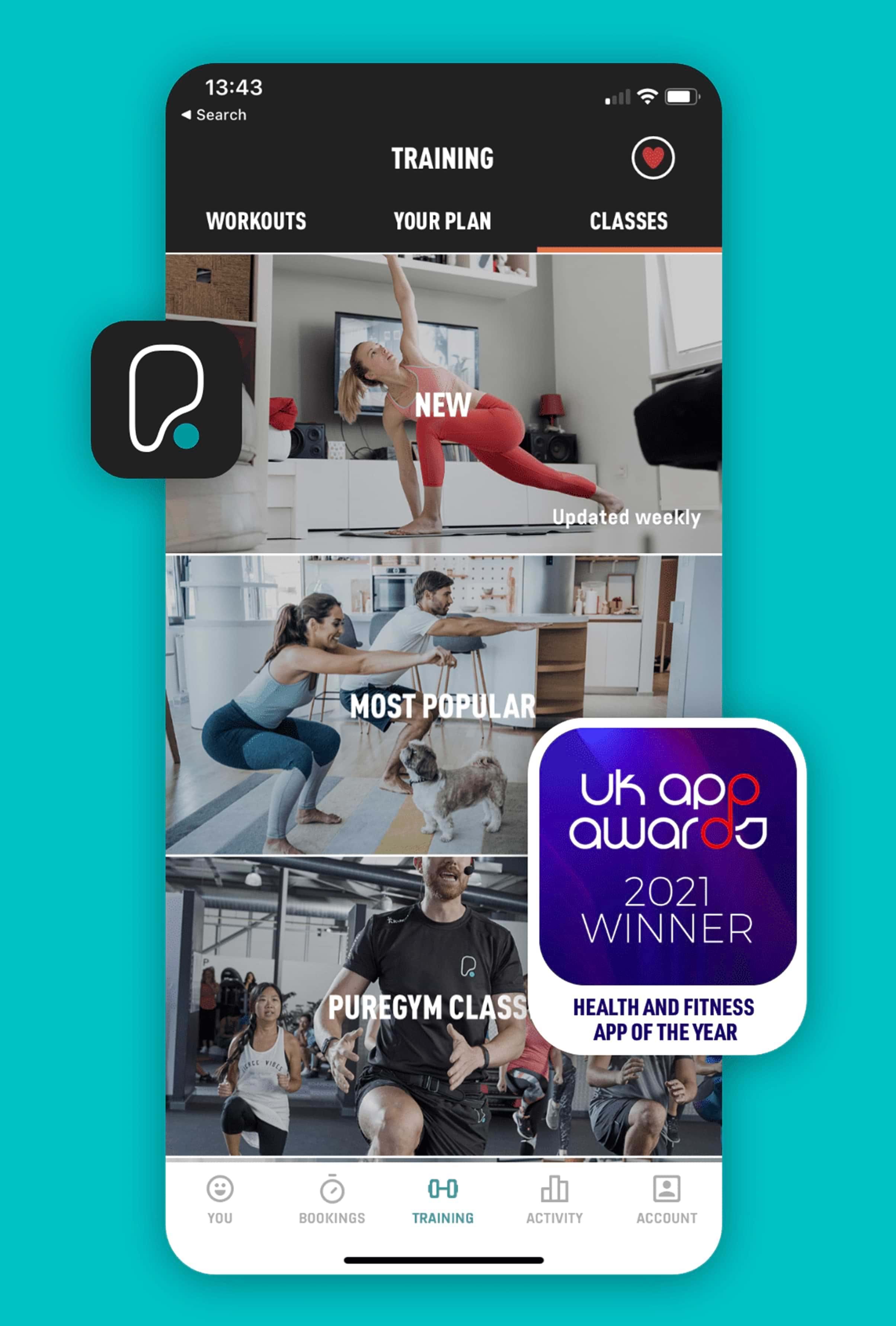 600+ free workouts on PureGym App